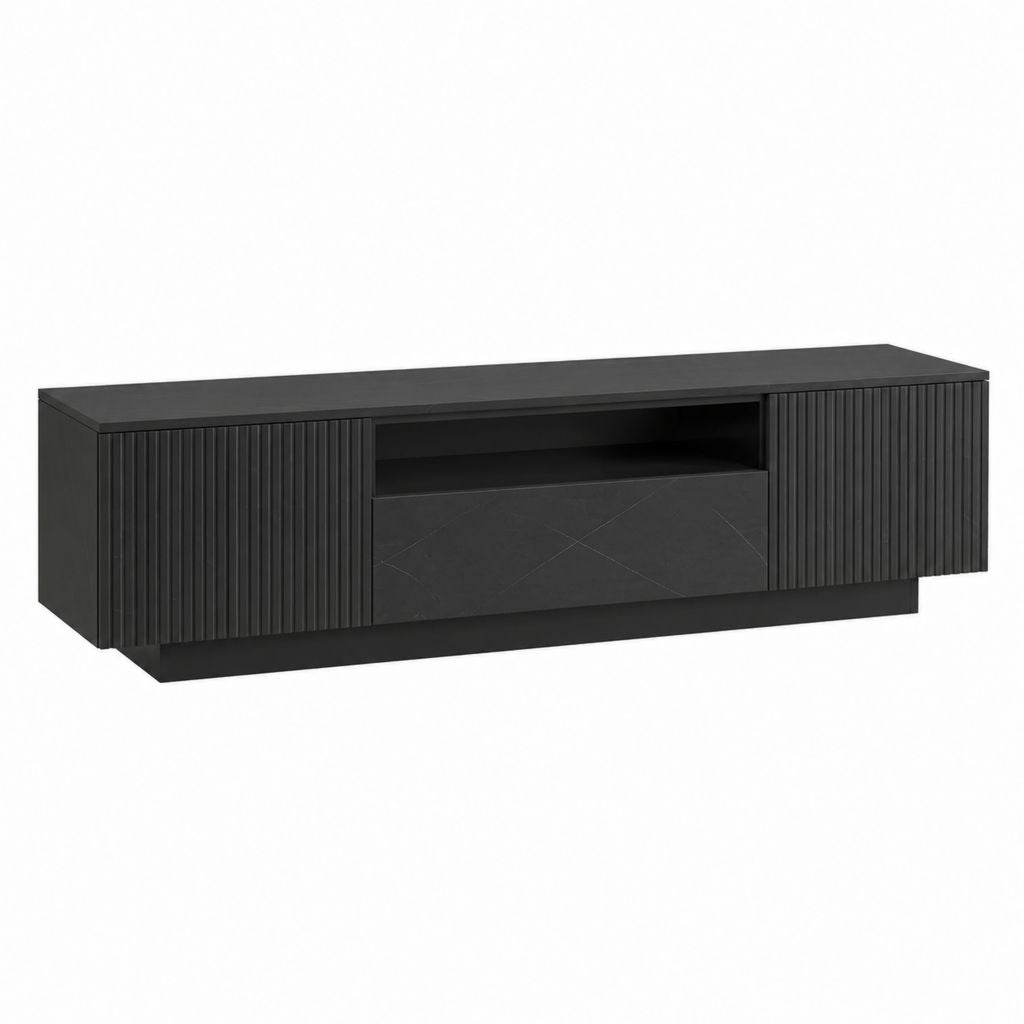 Meuble TV noir en panneaux MDF rectangulaire 180 x 40 x 50 cm avec 2 portes et tiroir