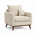 Fauteuil salon 1 place beige en polyester avec pieds en bois massif 90 x 88 x 88 cm