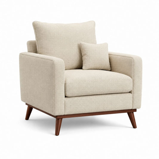 Fauteuil salon 1 place beige en polyester avec pieds en bois massif 90 x 88 x 88 cm
