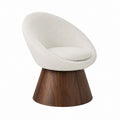 Fauteuil pivotant crème en tissu bouclette polyester avec base en placage noyer 75 x 70 x 78 cm