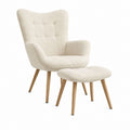 Fauteuil lounge avec repose-pieds crème en polyester bouclette et bois massif 75 x 80 x 103 cm