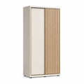 Armoire de chambre à portes coulissantes beige et chêne clair en panneaux de particules 100 x 60 x 200 cm