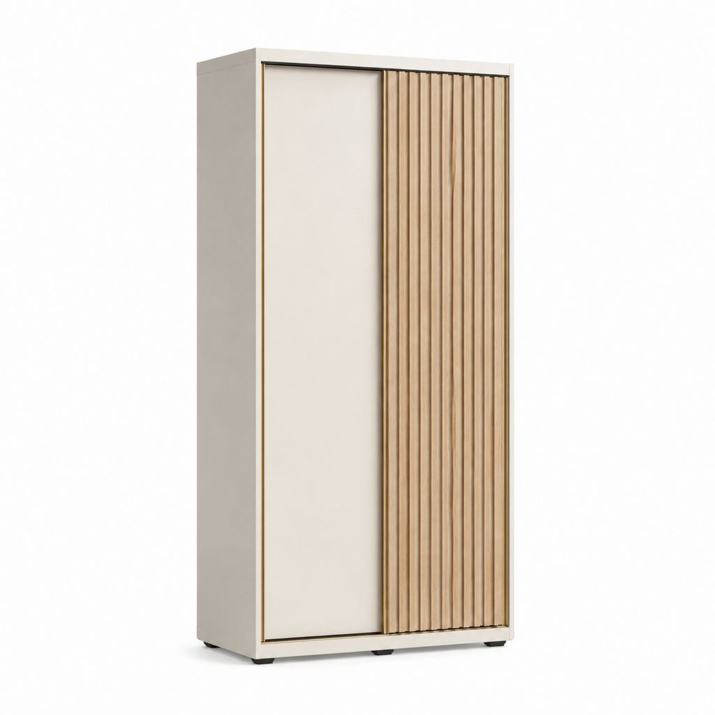 Armoire de chambre à portes coulissantes beige et chêne clair en panneaux de particules 100 x 60 x 200 cm