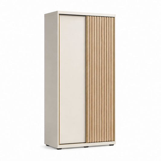 Armoire de chambre à portes coulissantes beige et chêne clair en panneaux de particules 100 x 60 x 200 cm