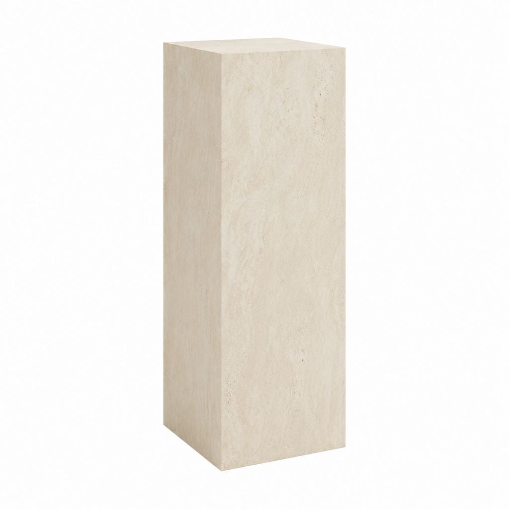 Table d'appoint colonne beige en MDF revêtu de PVC effet travertin rectangulaire 30 x 30 x 90 cm