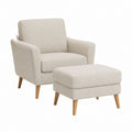 Fauteuil avec repose-pieds beige en polyester pieds en hévéa massif 76 x 83 x 92 cm