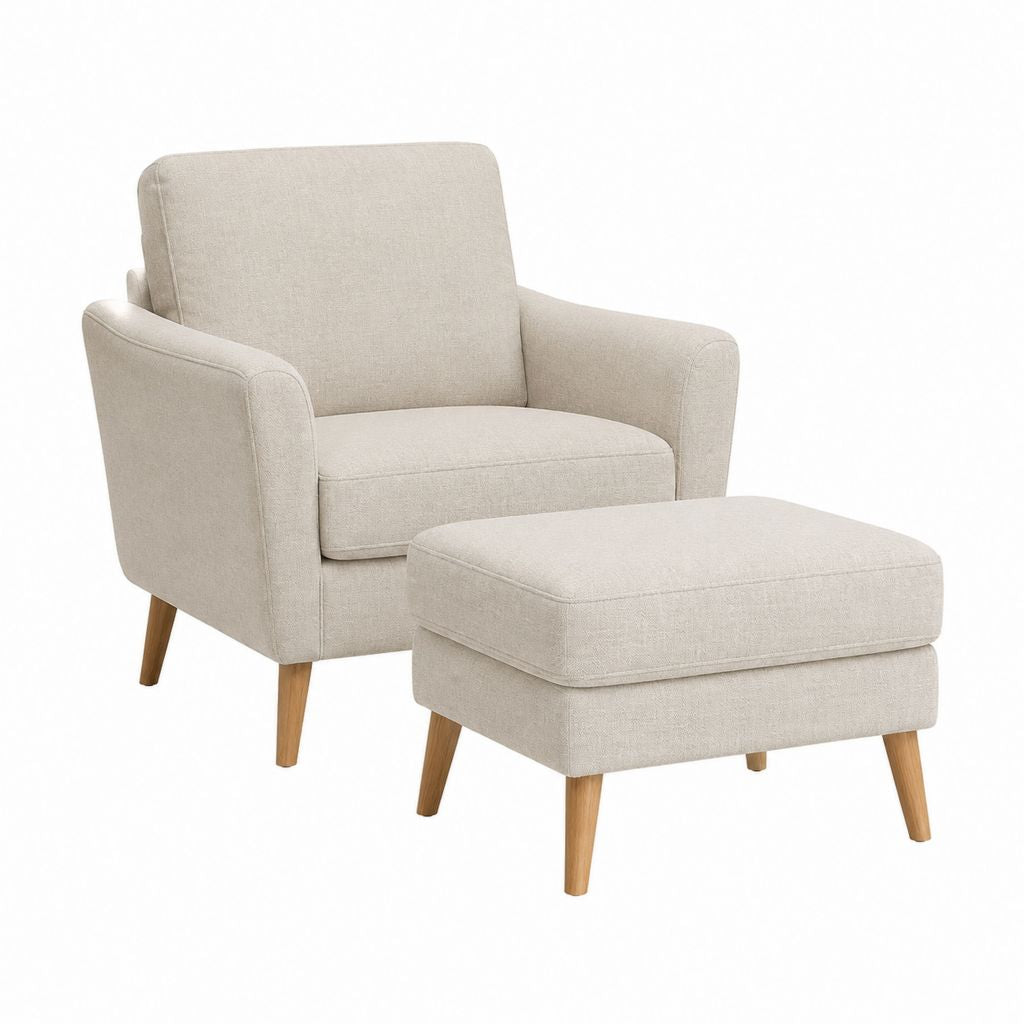 Fauteuil avec repose-pieds beige en polyester pieds en hévéa massif 76 x 83 x 92 cm