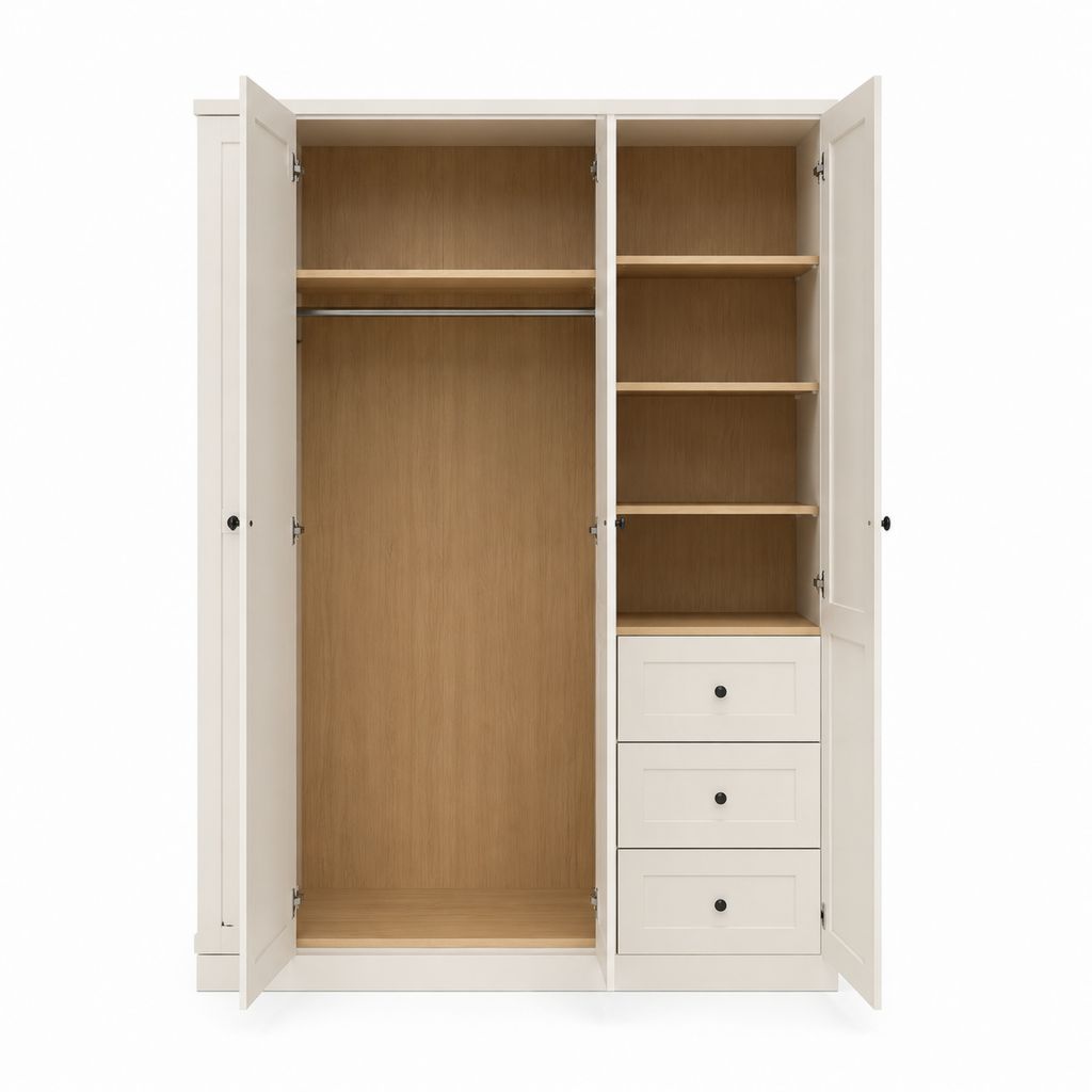 Armoire penderie rectangulaire 2 portes 3 tiroirs blanche en MDF 100 x 55 x 200 cm