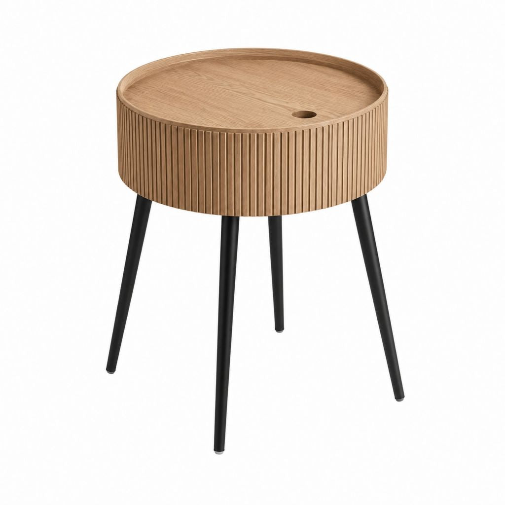 Table d'appoint ronde chêne et acier noir Ø45 x H52 cm