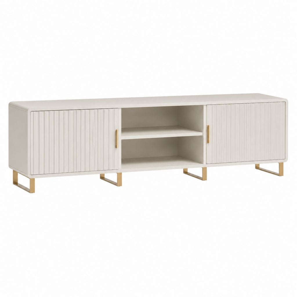 Meuble TV rectangulaire ivoire en MDF 160 x 40 x 60 cm avec 2 portes et étagères