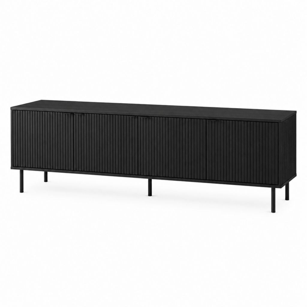 Meuble TV noir en panneaux MDF striés rectangulaire 180 x 40 x 60 cm